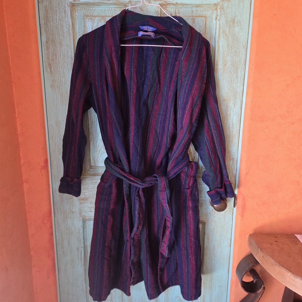 Vintage Pendleton Wool Striped Robe Belted 100% Virgin Wool USA Made M